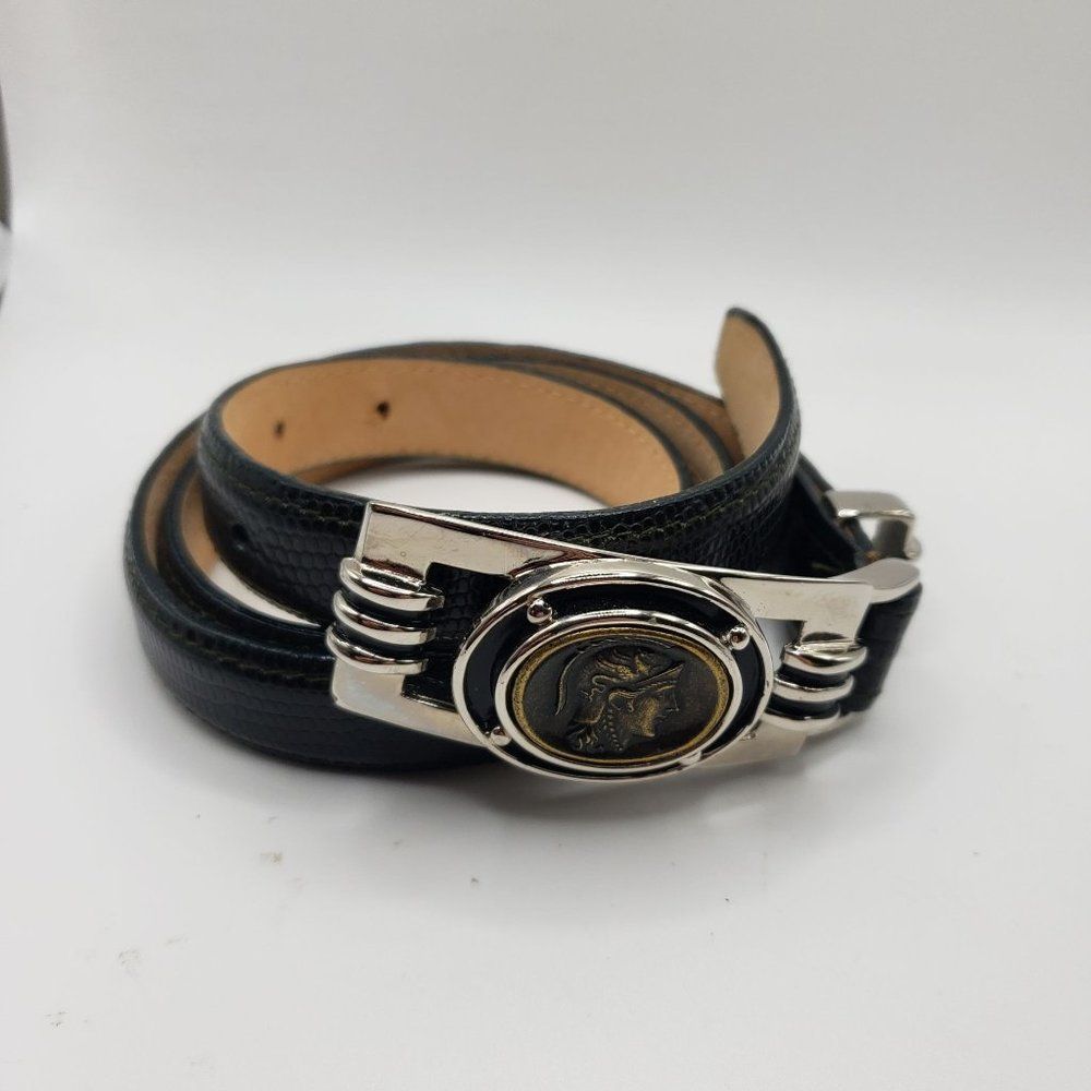 CARLISLE Black Leather Skinny Belt Silver hardware Size‎ Small